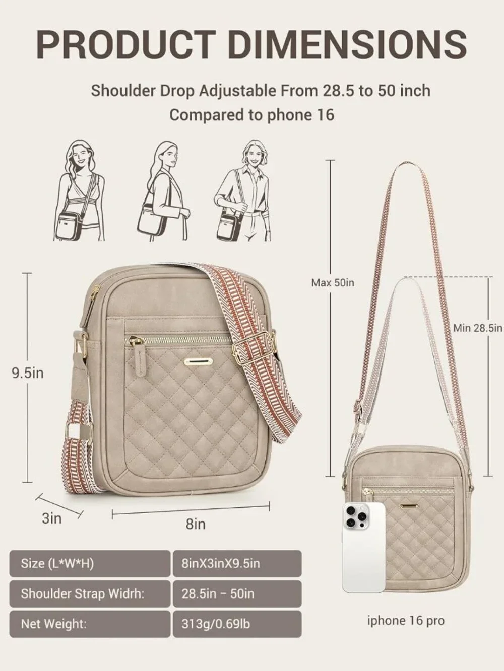 Women's Grey Small Shoulder Bags with Adjustable Strap for Travel Workout